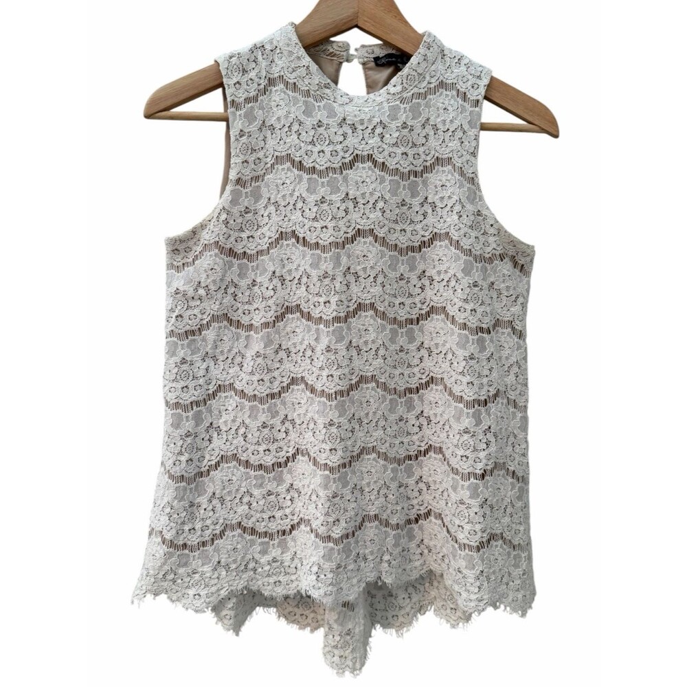Rose & Olive White Floral Lace Scallop Sleeveless Top Women Sz S Lined Hi Low